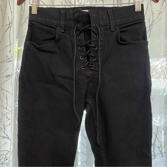 REFORMATION BLACK JADEN HIGH AND SKINNY LACE UP FRONT CLOSURE JEANS - Picture 4 of 12